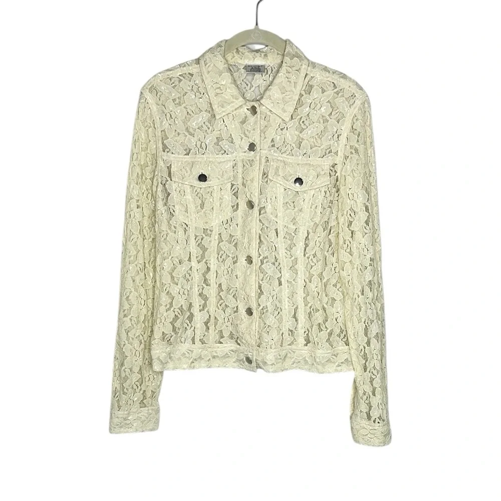 Alba Moda Creazioni light yellow lace button up jacket